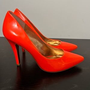 Neon Orange BCBG Generation pointed toe high heel pumps